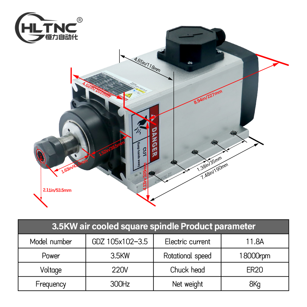 3.5KW ER20 220VSquare Fly-edge - Cnc Spindle Motor review and price
