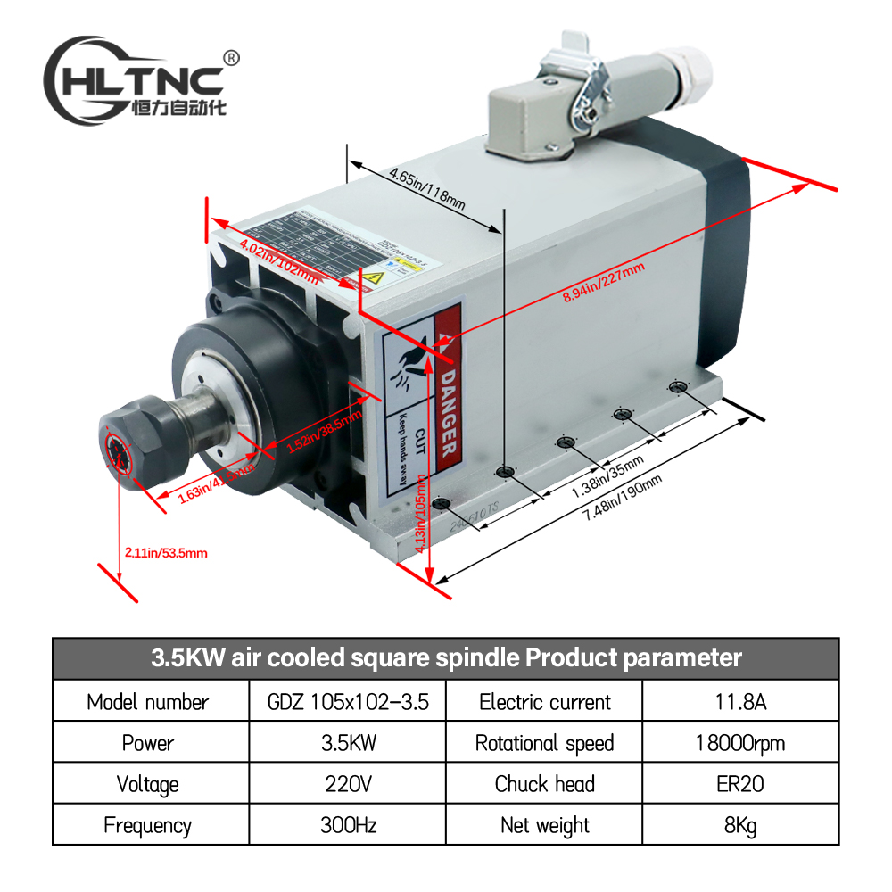 3.5KW ER20 220VSquare Fly-edge - Cnc Spindle Motor review and price